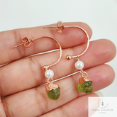Natural Raw Peridot Boho Earring, Rose Gold Plated Earring, Minimalist Earring, August Birthstone Jewelry, Wedding Earring, Designer Earring